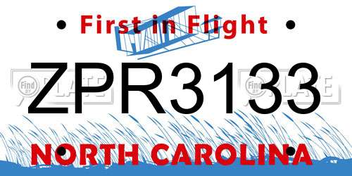 ZPR3133 North Carolina License Plate