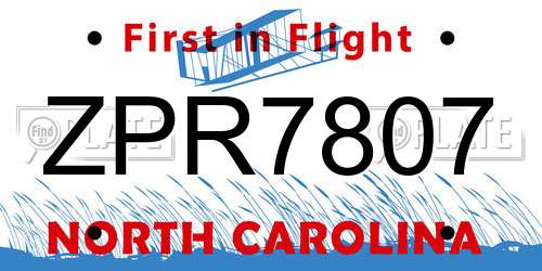 ZPR7807 North Carolina License Plate