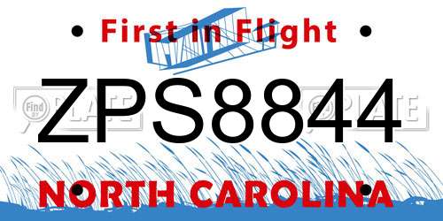 ZPS8844 North Carolina License Plate