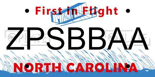 ZPSBBAA North Carolina License Plate