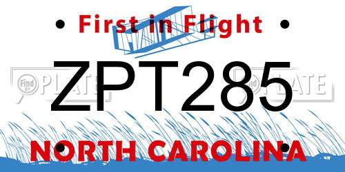 ZPT285 North Carolina License Plate