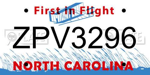 ZPV3296 North Carolina License Plate