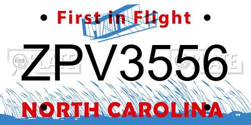 ZPV3556 North Carolina License Plate