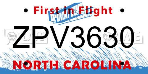 ZPV3630 North Carolina License Plate