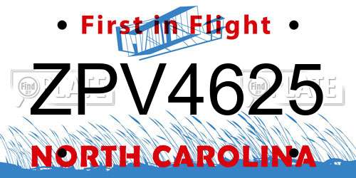 ZPV4625 North Carolina License Plate