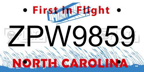 ZPW9859 North Carolina License Plate