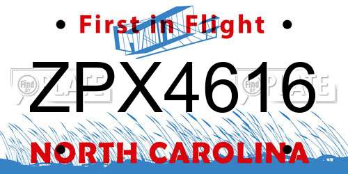 ZPX4616 North Carolina License Plate