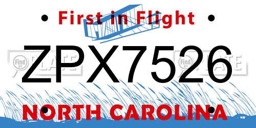 ZPX7526 North Carolina License Plate