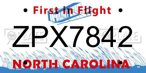 ZPX7842 North Carolina License Plate