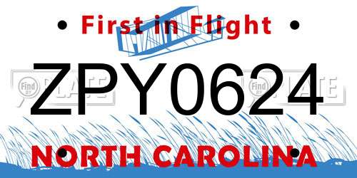 ZPY0624 North Carolina License Plate