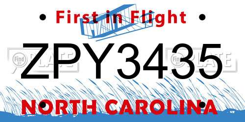ZPY3435 North Carolina License Plate