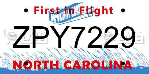 ZPY7229 North Carolina License Plate