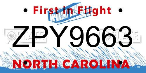 ZPY9663 North Carolina License Plate