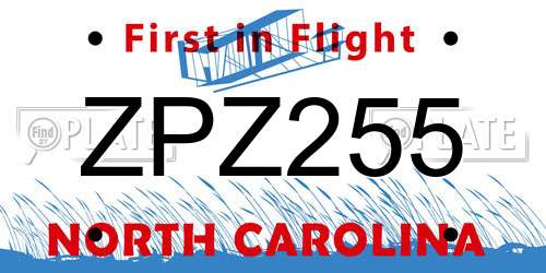 ZPZ255 North Carolina License Plate