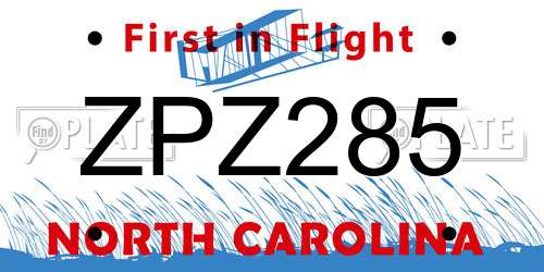 ZPZ285 North Carolina License Plate