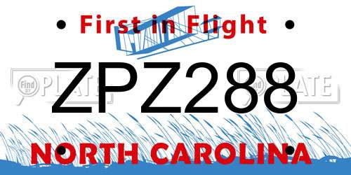ZPZ288 North Carolina License Plate
