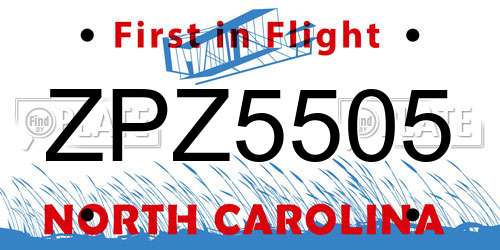 ZPZ5505 North Carolina License Plate