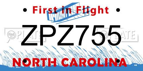 ZPZ755 North Carolina License Plate