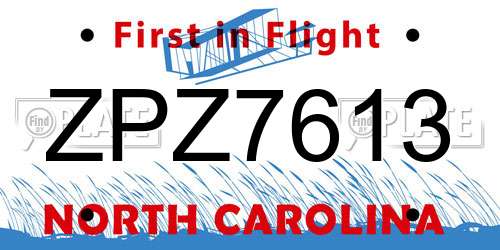 ZPZ7613 North Carolina License Plate