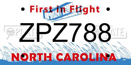 ZPZ788 North Carolina License Plate