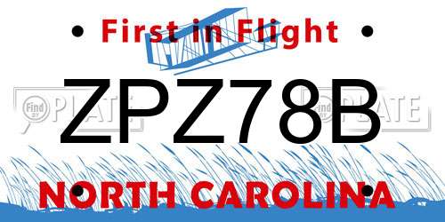 ZPZ78B North Carolina License Plate