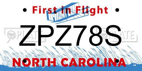 ZPZ78S North Carolina License Plate