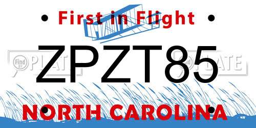 ZPZT85 North Carolina License Plate