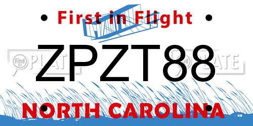 ZPZT88 North Carolina License Plate