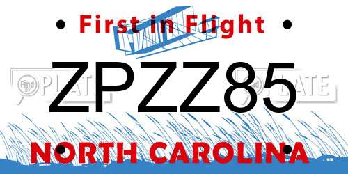 ZPZZ85 North Carolina License Plate
