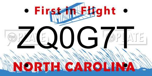 ZQ0G7T North Carolina License Plate