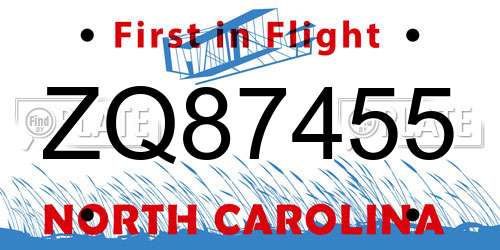 ZQ87455 North Carolina License Plate