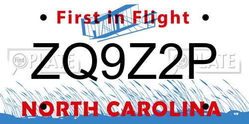 ZQ9Z2P North Carolina License Plate