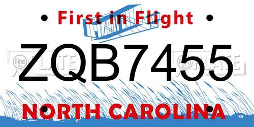 ZQB7455 North Carolina License Plate