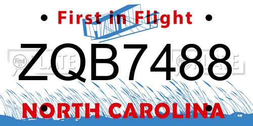 ZQB7488 North Carolina License Plate