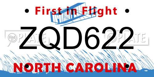 ZQD622 North Carolina License Plate