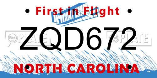 ZQD672 North Carolina License Plate