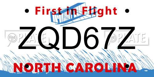 ZQD67Z North Carolina License Plate