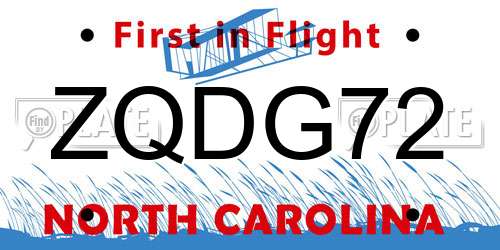 ZQDG72 North Carolina License Plate