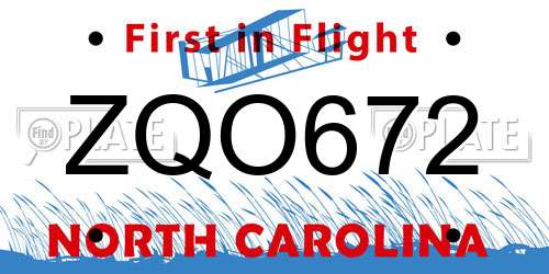 ZQO672 North Carolina License Plate