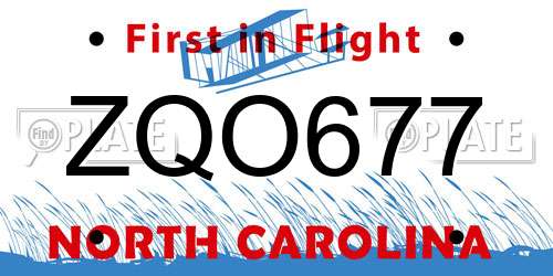 ZQO677 North Carolina License Plate
