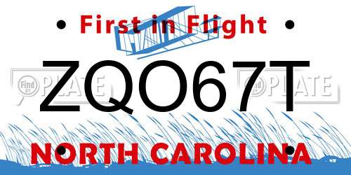 ZQO67T North Carolina License Plate