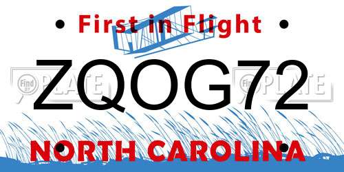 ZQOG72 North Carolina License Plate