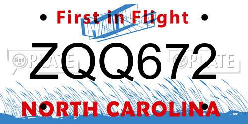 ZQQ672 North Carolina License Plate