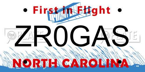 ZR0GAS North Carolina License Plate