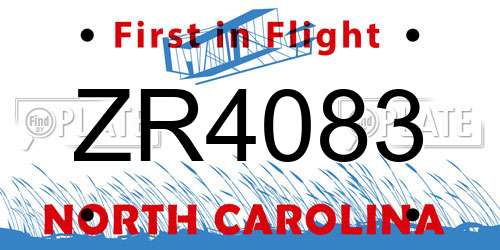 ZR4083 North Carolina License Plate