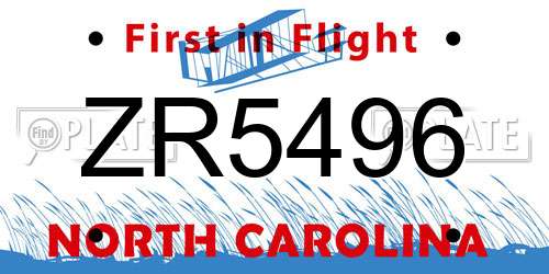 ZR5496 North Carolina License Plate