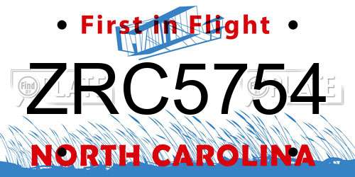 ZRC5754 North Carolina License Plate