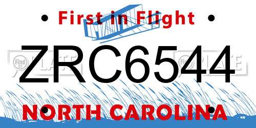 ZRC6544 North Carolina License Plate