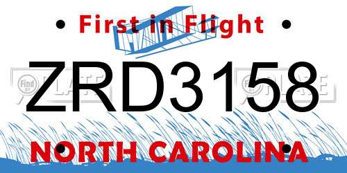 ZRD3158 North Carolina License Plate