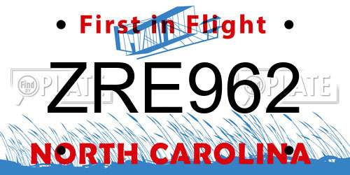 ZRE962 North Carolina License Plate